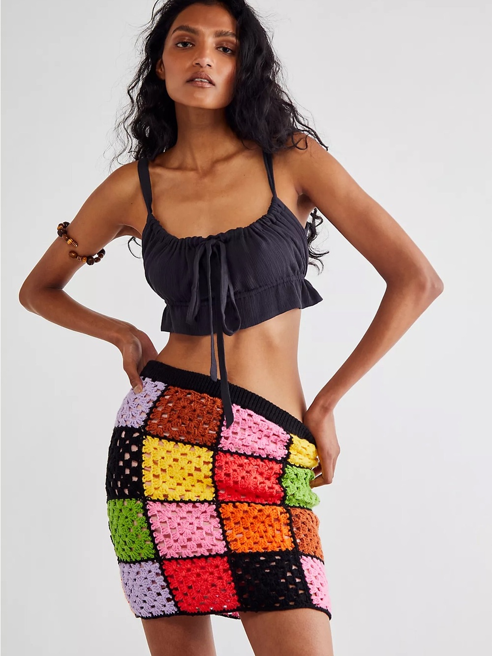 Colorblock Crochet Mini Skirt - Multicolor
